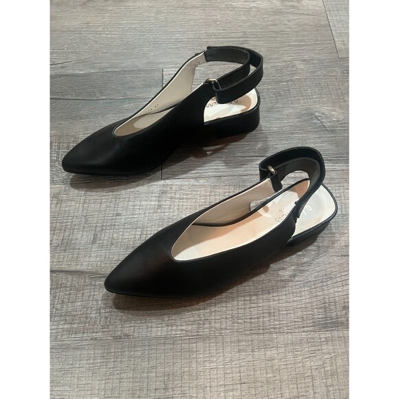 NWOB Homers Black Pointy Toe Sling Back Block Heel Hand Crafted Shoes Size 37 - Picture 1 of 10